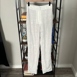 Jluxlabel NEW White Linen Cotton Blend High Rise Straight Leg Pants Size S